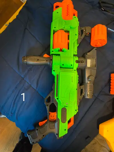 Nerf Guns. #1 $10.00 Shoots full-auto. Shoots around the corner. #2 $10.00 Fortnite Sniper Rifle. #3...