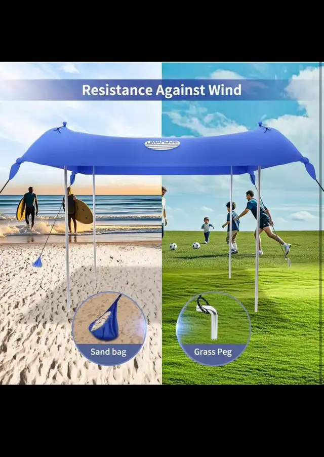 UMARDOO Family Beach Tent Sun Shade Canopy 10×9FT with 4 Aluminu in Patio & Garden Furniture in Hamilton - Image 6