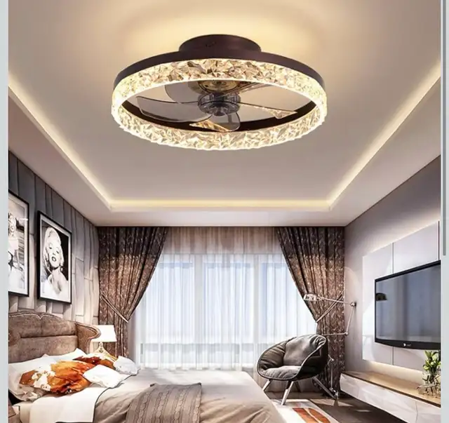 Pendant Lamps for Bedroom 30W LED Ceiling Fan Light Crystal in Indoor Lighting & Fans in Kitchener / Waterloo - Image 4