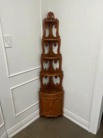 Elegant Carved Corner Étagère / Curio Cabinet – French Provincia, View more