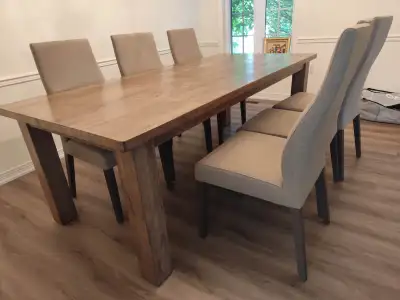Solid Wood Dining Table + 6 Upholstered Chairs, View more