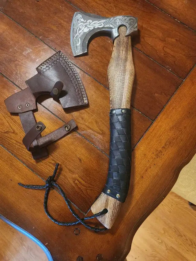 Premium Battle-Ready Engraved Viking Axe with Custom Leather Sh