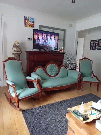 Antique Settee with Matching Chairs, View more