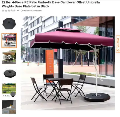 22 lbs. 4-Piece PE Patio Umbrella Base Cantilever Offset Umbrell, View more