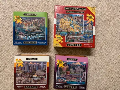 Five puzzles highlighting the following Canadian Cities, Calgary, Victoria, Vancouver, Grandville Is...
