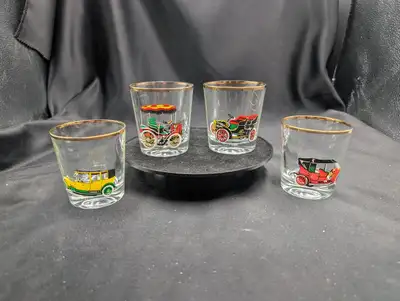 Vintage Rocks Barware Drinking Glasses with Classic Cars 4 pc, View more