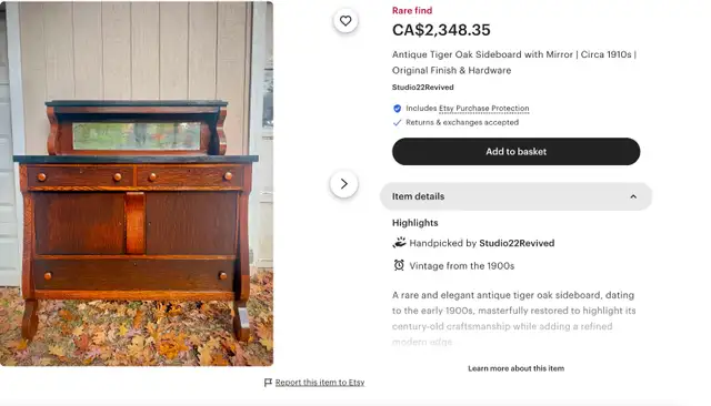 Antique Tiger Oak Buffet with Mirror in Hutches & Display Cabinets in Lethbridge - Image 9