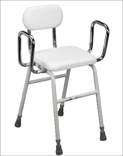 Adjustable height stool with back and arms, View more