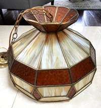 Vintage Large Stained Glass Hanging Lamp Light