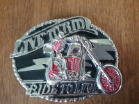 Belt Buckle - Biker "Live To Ride/Ride To Live" Metal & Enamel