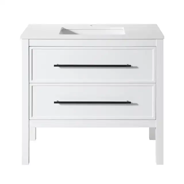 36” White Bathroom Vanity Marble Top 3 Drawer - NEW BOXED in Cabinets & Countertops in Oakville / Halton Region - Image 2