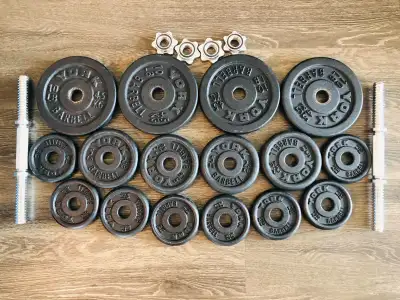 YORK Adjustable Cast Iron Dumbbell Set (90 lbs) – $99, View more