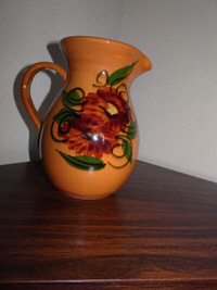 Vintage glazed terracotta ceramic pitcher rustic hand painted ma