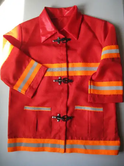 Kids pretend play jacket with reflective stripes. It’s hand made and doesn’t have a size tag, but fi...
