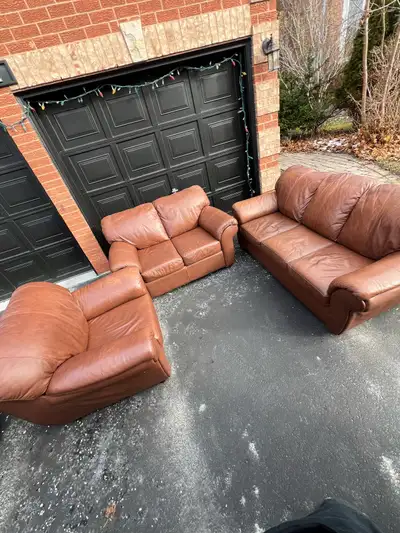 Brown Leather 3-Piece Couch Set DELIVERY AVAILABLE, View more