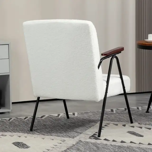 Modern Armchair, Upholstered Teddy Fleece Accent Chair with Wood in Chairs & Recliners in Markham / York Region - Image 6