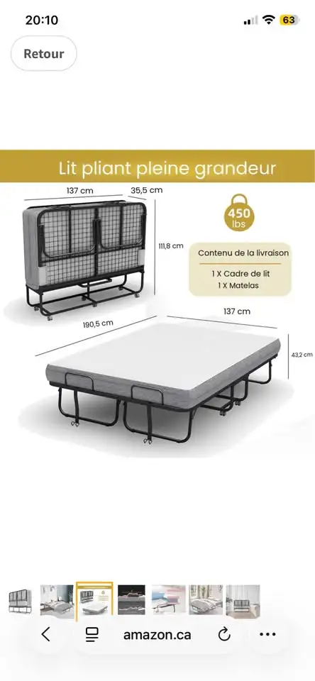 Lit pliable avec matelas / Folding bed with mattress in Beds & Mattresses in City of Montréal - Image 5