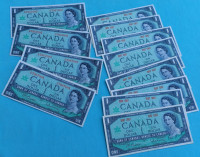 12 billet de 1 dollar canada 1967 argent  papier super condition