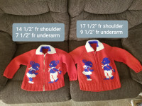Toddlers Unisex Home/Hand Knit Red Sweaters from early 1960's