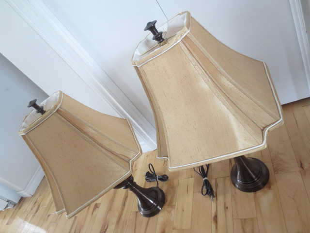 Two Metallic Table Lamps, square sell inverted corner lamp shade in Indoor Lighting & Fans in Timmins - Image 3