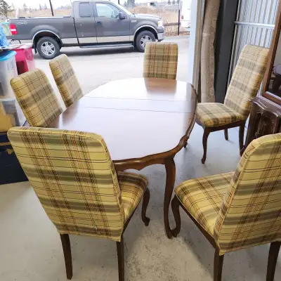 Oak Dining Room Table, China Cabinet & 6 Upholstered Chairs., View more