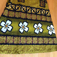 1960s Hawaii Maxi Dress - Empire Waist Tiki Tribal Flowers 