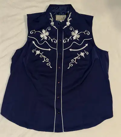 [Vintage] Roper Navy Blue Pearl Snap Western Vest - Large, View more