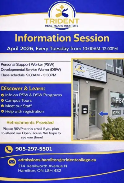 Free April Information Session - Hamilton Trident College, View more