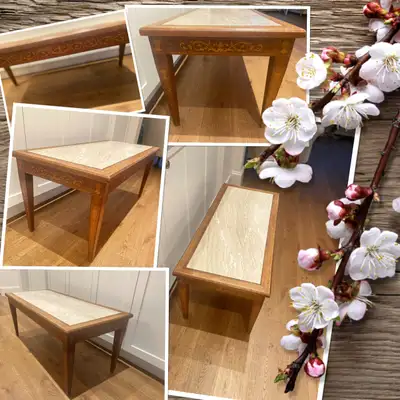 ⭐️Beautiful French antique marble & satinwood inlay coffee table, View more