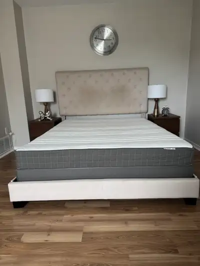 Moving Sale – Queen Bed Set + IKEA Mattress + 2 Nightstands, View more