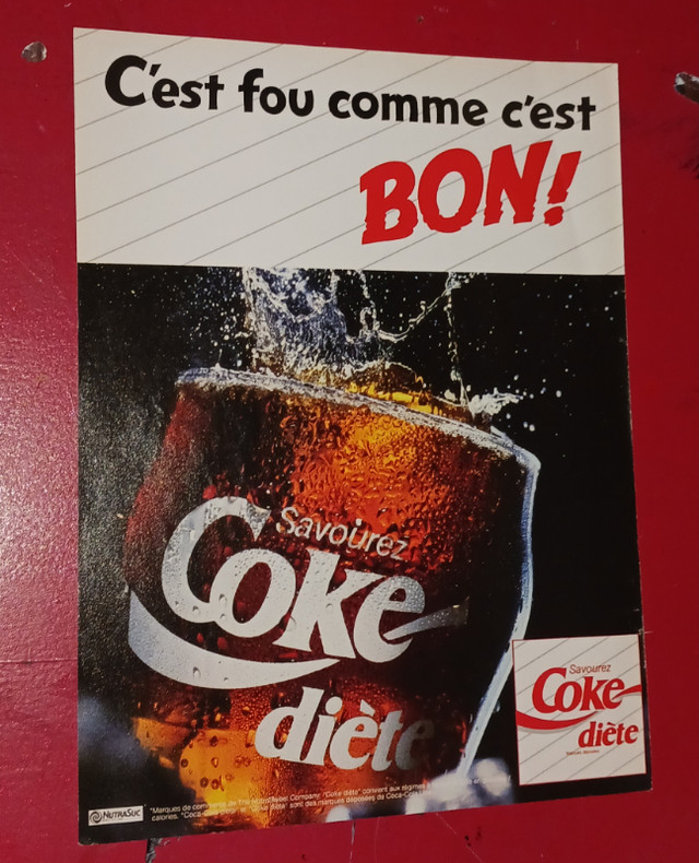 ANNONCE RETRO COKE DIETE ANNEE 80 VINTAGE COCA COLA FRENCH AD dans Art et objets de collection  à Ville de Montréal - Image 2