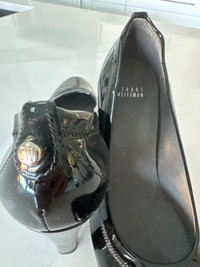Black, leather patent high heels