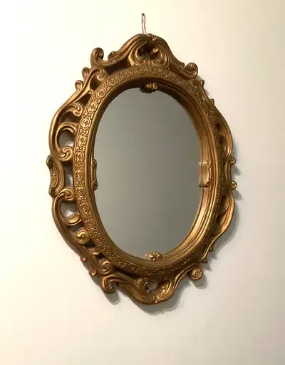 Hollywood Regency Ornate Oval Wall Mirror Gilded Plaster Vintage, View more