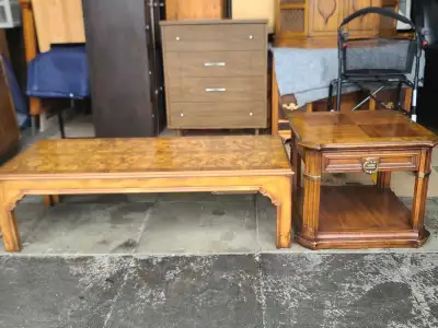 Vintage Wooden Coffee Table and End Table Set, View more