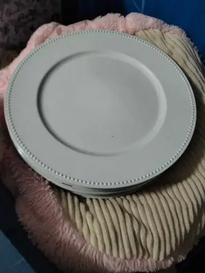 16 White glittery charger plates, View more