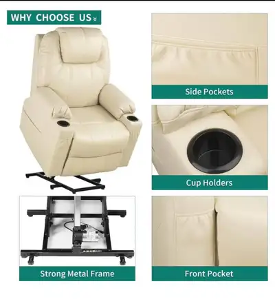 Power lift recliner chair with massage and heat in like new condition.