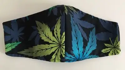 GREAT HAND MADE CANNABIS LEAVES MASK LINED w POCKET for FILTER, View more