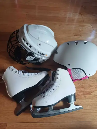 Hockey Skates and Two Helmets, View more