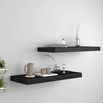 2 x Floating Wall Shelves / Brown-Black , View more