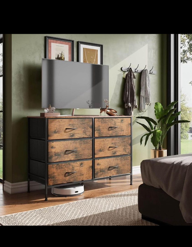 WLIVE Wide Dresser with 6 Drawers, Industrial TV Stand, Entertai in Dressers & Wardrobes in Hamilton - Image 2