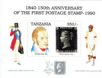 TANZANIA. Feuillet  "150e Anniversaire de 1er timbre postal 1990
