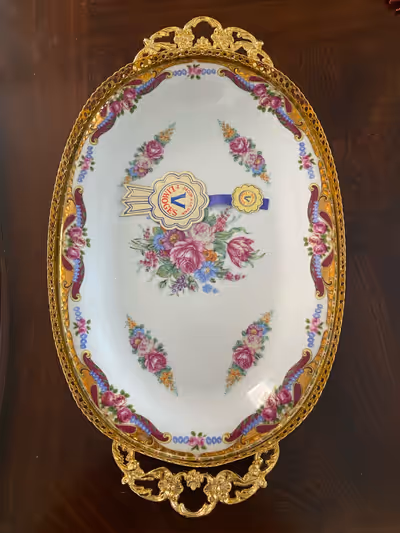 A Beautiful Vintage T. Limoges Vizavi Gold Gilt Porcelain 15” Server Plate in excellent shape and co...