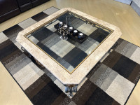 Marble and Glass Wrought Iron Coffee Table for Sale 