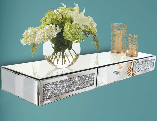 New Mirrored Wall Shelf Drawer Crystal Diamond Floating Showcase in Home Décor & Accents in City of Toronto - Image 2