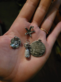 Vintage silver charms & pendants - Wild rose, pineapple, Hawaii 