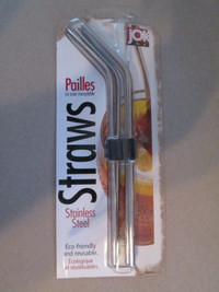 set of 6 stainless steel straws with cleaning brush included