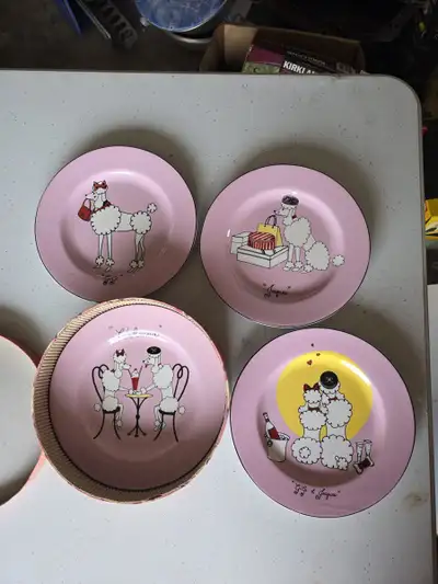 American Atelier Pink Poodle Porcelain Dessert Plates Set of 4 -, View more