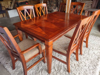 DINING TABLE WITH A LEAF AND SIX CHAIRS GREAT SET 