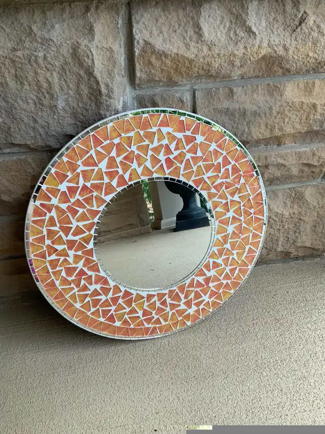 Vintage Early 2000’S Mosaic Tile Orange Round Wall Mirror in Home Décor & Accents in Oakville / Halton Region - Image 10
