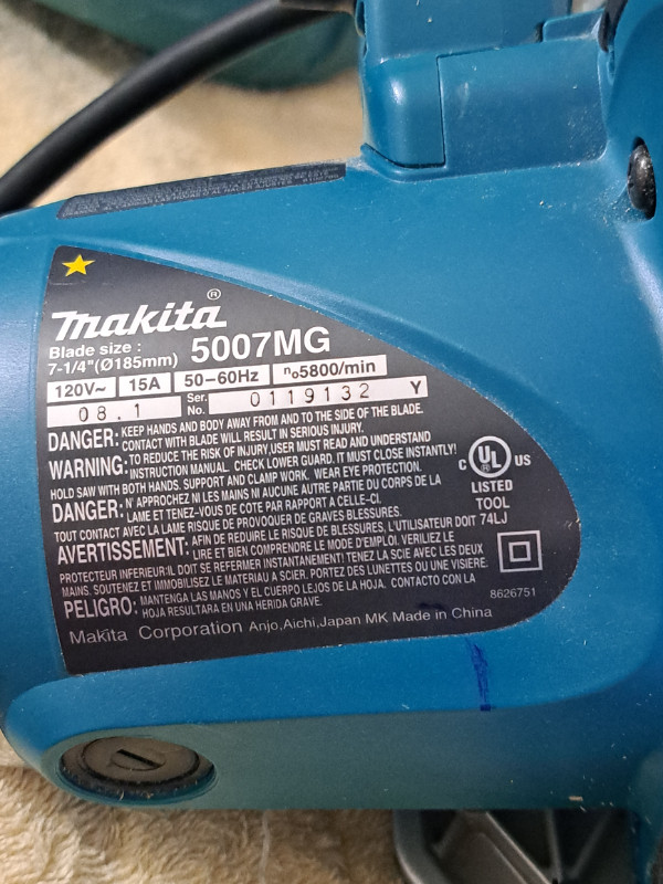 MAKITA SCIE CIRCULAIRE 5007mg MAGNÉSIUM 7-1/4-inch dans Outils électriques  à Longueuil/Rive Sud - Image 3